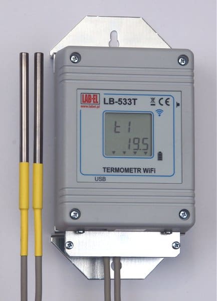 Беспроводной четырехканальный WiFi-термометр LB-533T с металлическими кронштейнами.