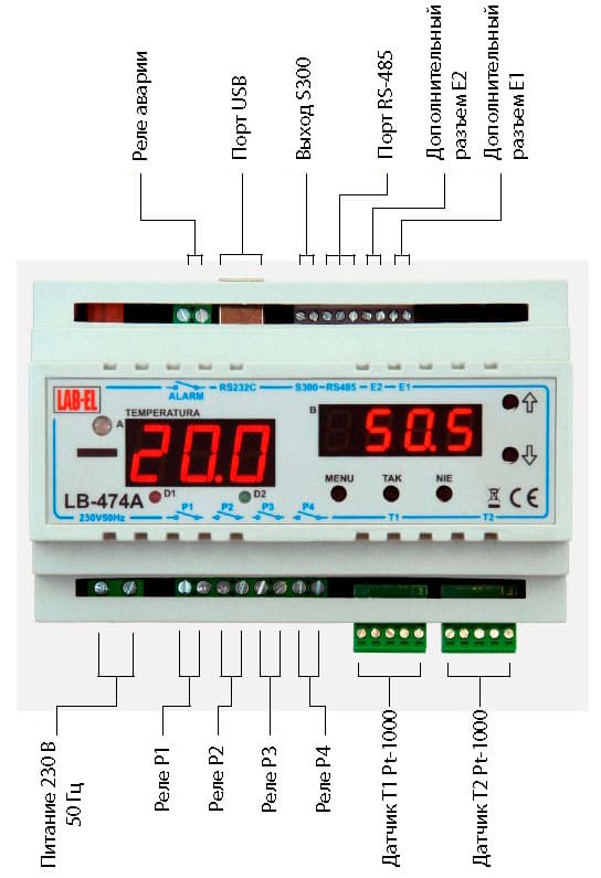 Термометр, регулятор температуры и влажности LB-474A — описание разъемов
